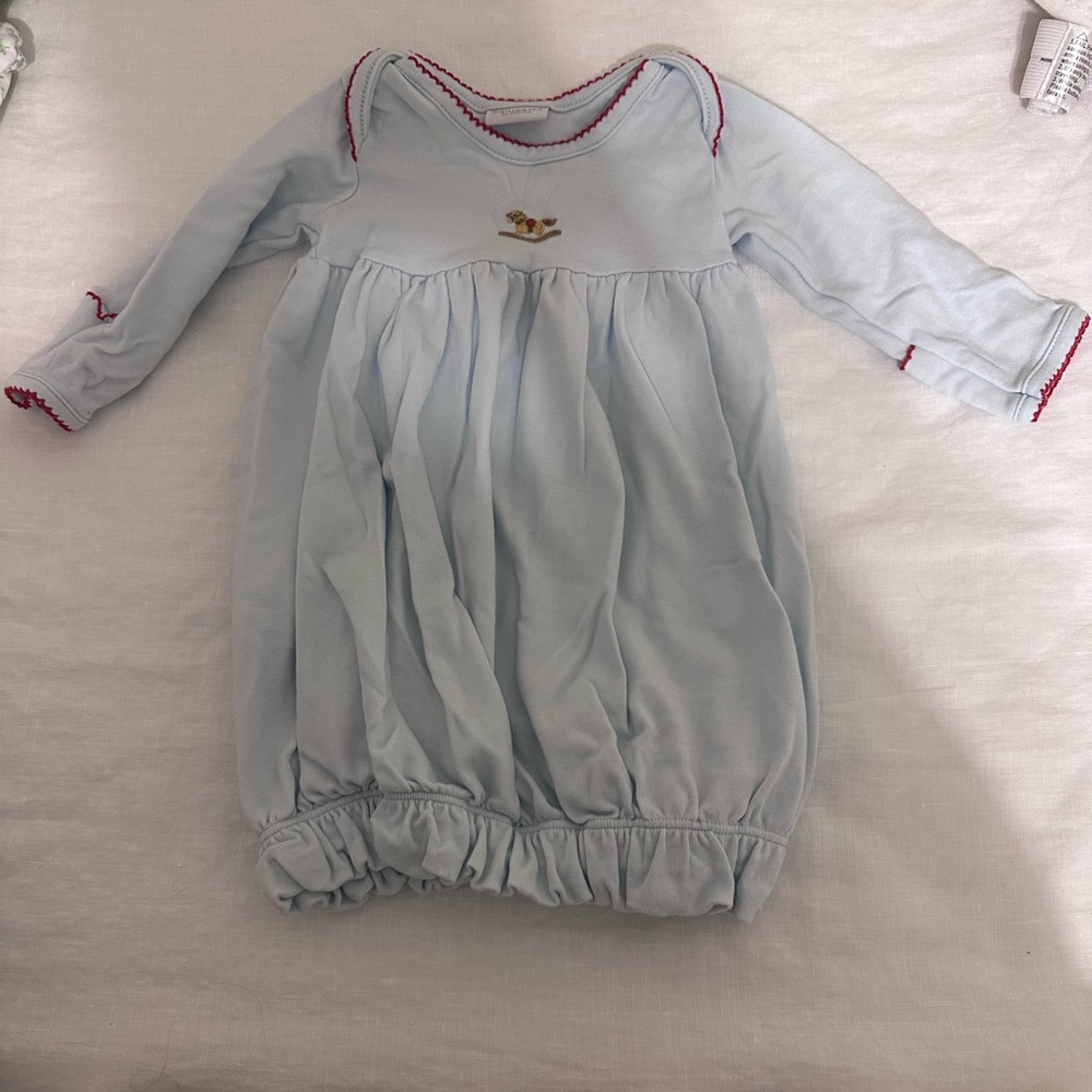 Squiggles rocking horse gown with red trim